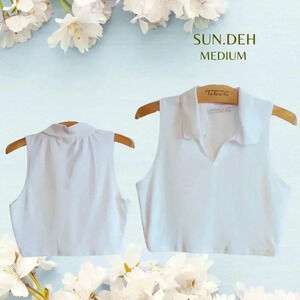 Aritzia Sun-deh White Cropped Polo Tank Medium